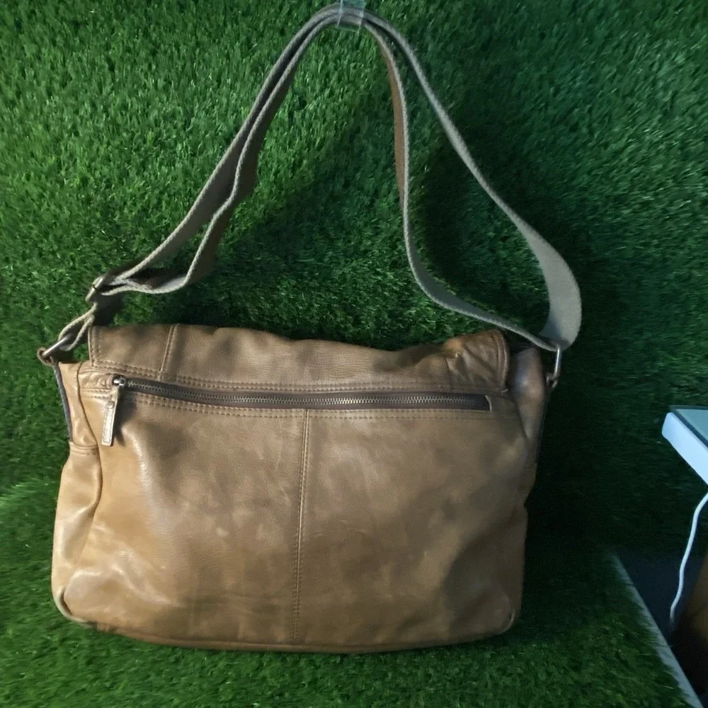 Fossil x JR leather Collab Oak‎ Tanned Messenger Bag Houndstooth Lined Large